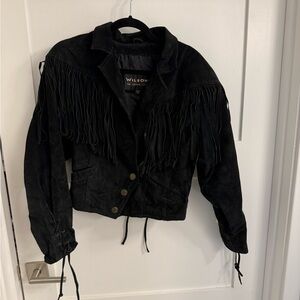 VINTAGE Wilsons Suede Black Fringe Jacket